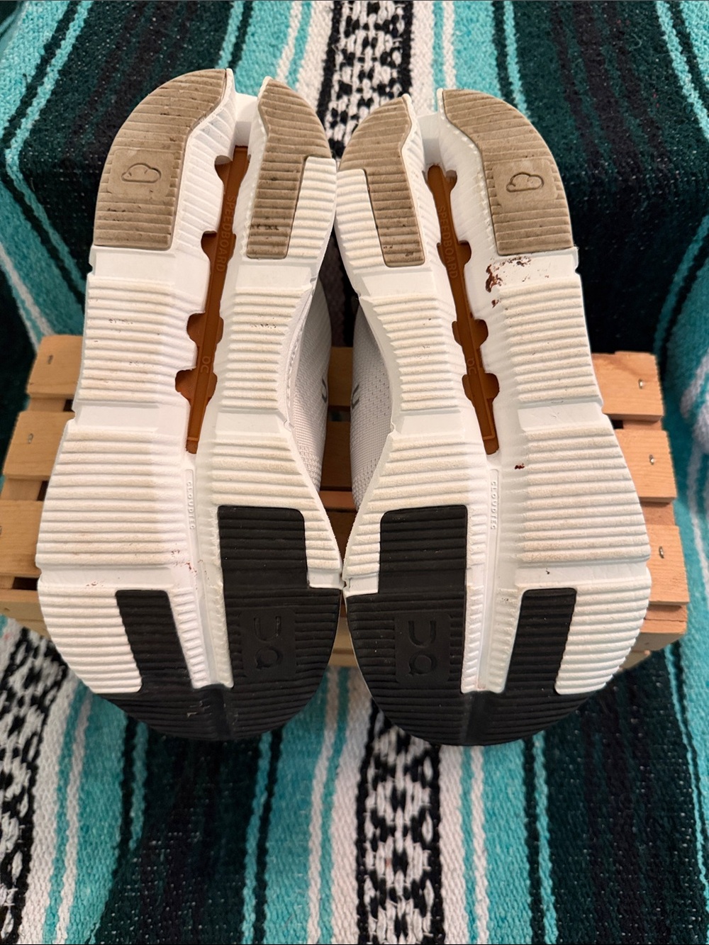 On Running Women’s White Sneakers with Tan Accents - Picture 8 of 9